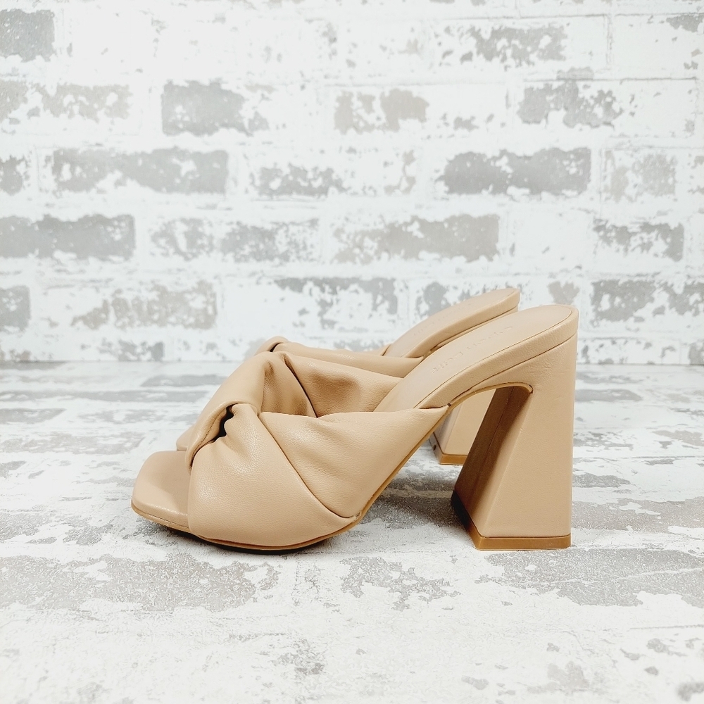 New Open Edit Saydee Faux Leather Cream Block Heel Slip On Sandal F938